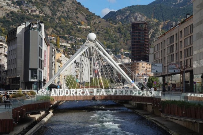 Pont de París, a modern bridge in Andorra la Vella, Andorra
